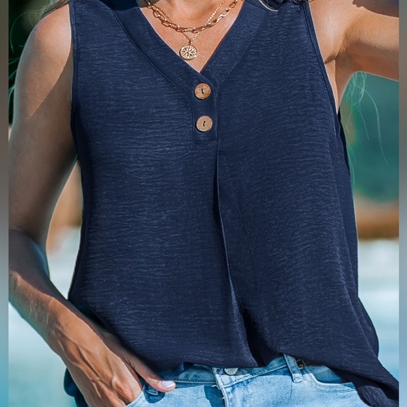 Navy vneck blouse - Picture 3 of 7